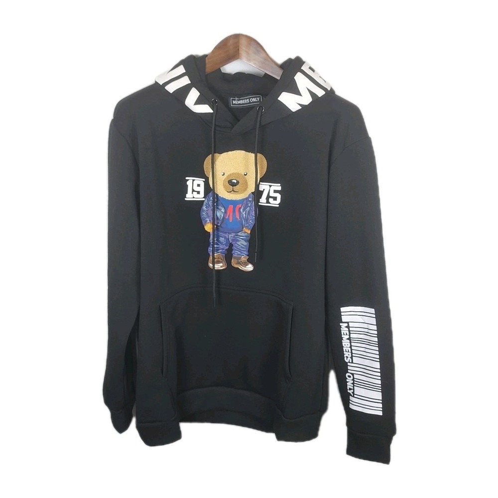 Members Only Graphic Hoodie Mens 2XL‎ Black 1975 Teddy Bear Streetwear Casual